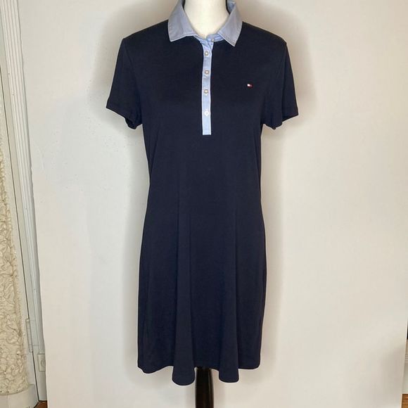 Tommy Hilfiger Dress Polo Style Navy Blue & White Preppy Casual Dress - Picture 1 of 13